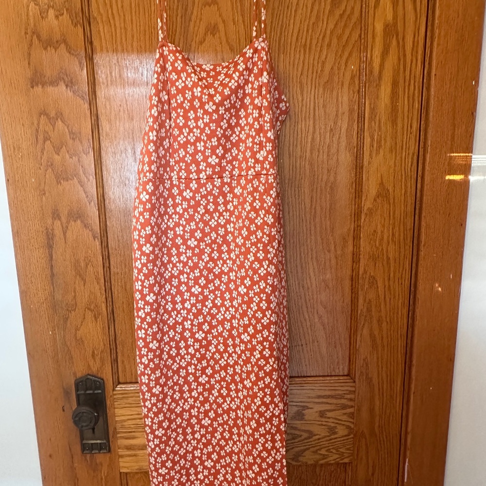 Zara white and orange flower Spaghetti Strap midi Dress